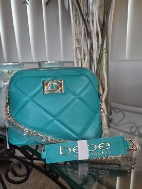 bebe Teal Quilted Crossbody with Gold Hardware